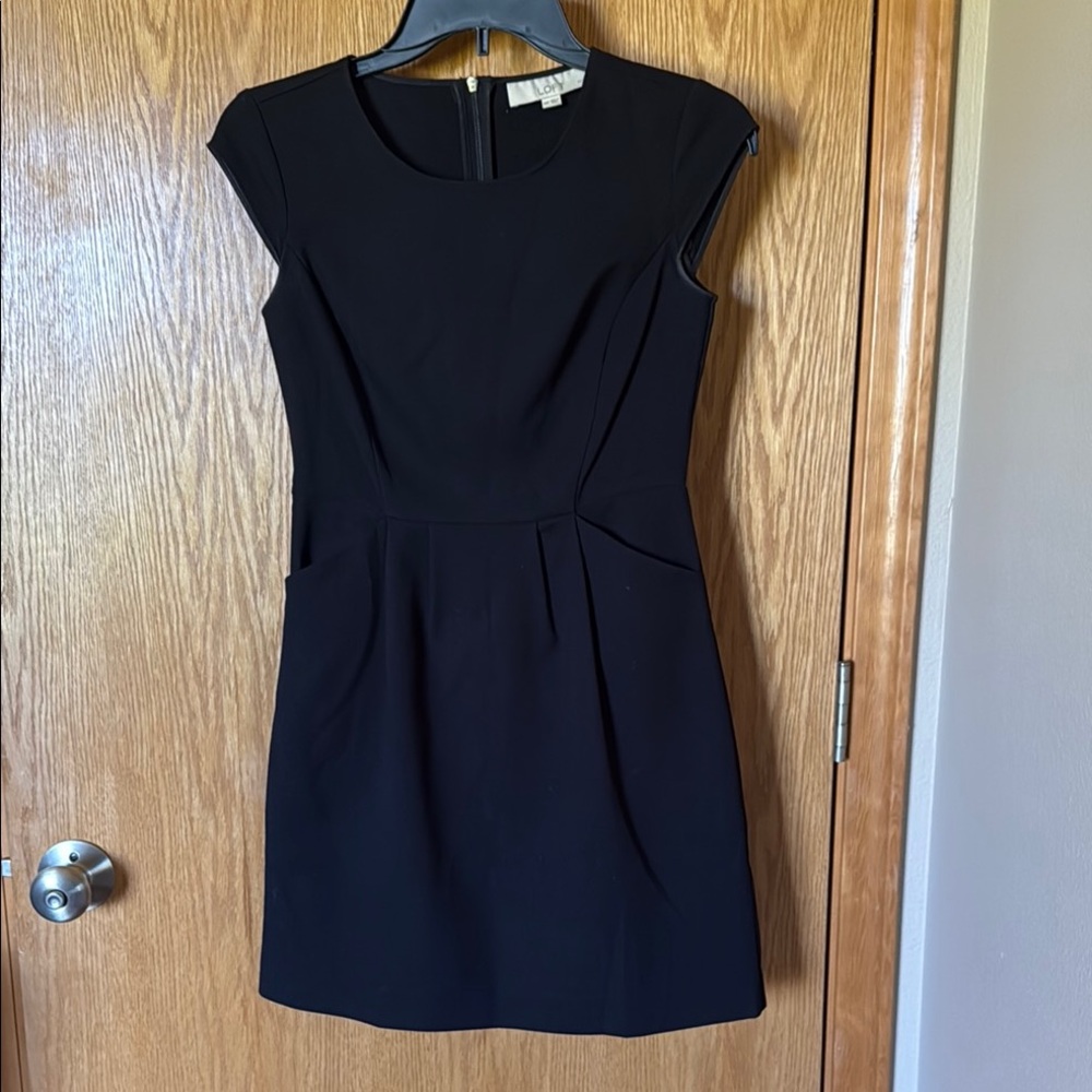 LOFT Black Pleated Sheath Mini Dress